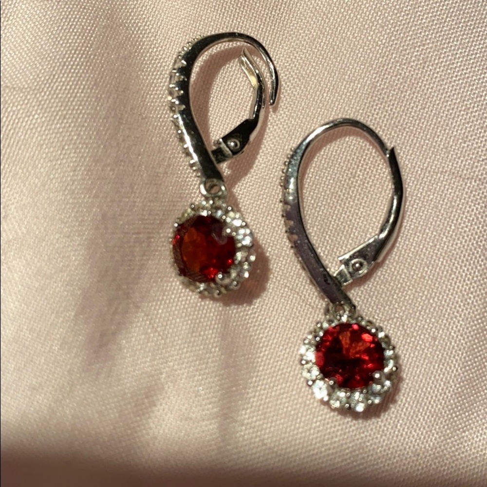 Genuine garnet earrings. Set 925 Sterling Silver